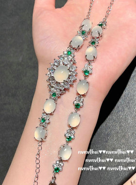 荔枝冻白玉髓富贵花蛋形宝石手链 水灵水灵 妃子笑白玉髓花朵项链