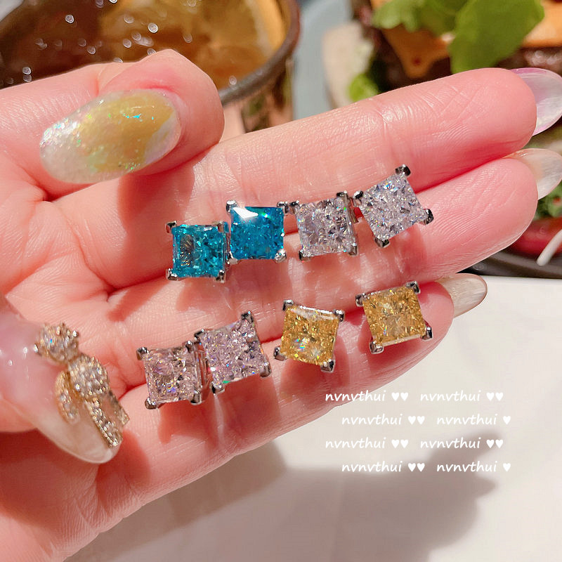 璀璨鹅黄宝石银耳坠设计师925银甜美礼物公主粉高碳钻耳钉花朵