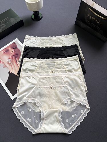 LAP贵妇新款轻奢网纱蕾丝中腰无痕内裤 舒适透气三角女内裤盒装