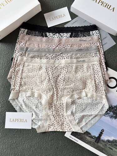 LAP新款豹纹蕾丝拼接性感中腰内裤 舒适透气纯棉底裆三角女内裤