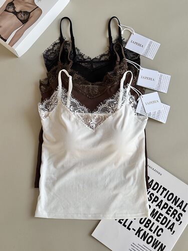 LAP女士新款莱赛尔蕾丝吊带背心 内搭修身显瘦固定杯美背打底内搭