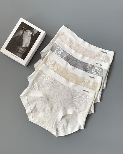 LAP新款蕾丝提花纯棉中腰无痕内裤 柔软舒适柔软透气三角女内裤