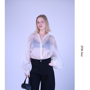 衬衫 ETIK 长袖 瑞典白色半透泡泡袖 Nor