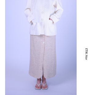 ETIK Nor瑞典燕麦色三粒扣羊毛半身裙