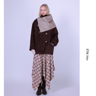 ETIK Nor瑞典麂皮拼接系扣短上衣