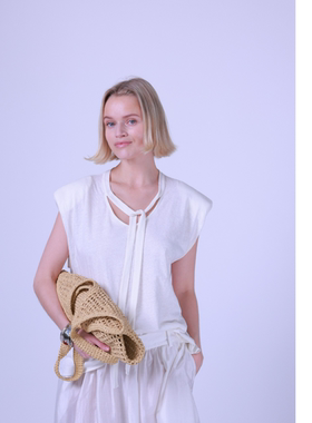 ETIK Nor 瑞典棉麻透气领口飘带无袖垫肩T恤