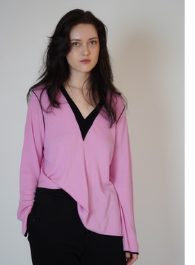 ETIK Nor瑞典秋冬V尖领纹织宽松精细羊毛针织毛衣