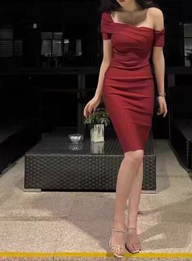 简约优雅宴会派对洋气礼服包臀气质高级感红色连衣裙2025夏季新款