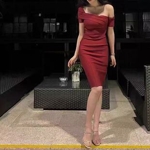 简约优雅宴会派对洋气礼服包臀气质高级感红色连衣裙2025夏季新款