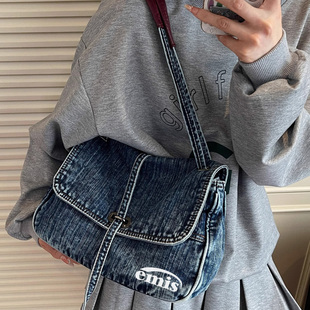 韩代正品emis小众复古牛仔邮差包托特包大容量通勤单肩腋下包女