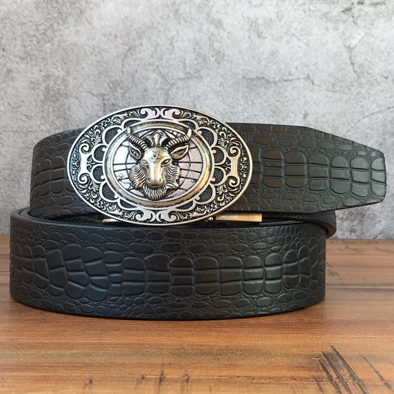 自动滑扣年轻人创意潮流牛头皮带