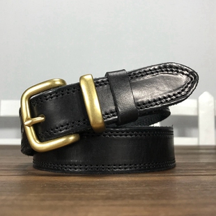 带棕色 简约百搭裤 女士软头层牛皮铜扣牛仔裤 皮带真皮腰带复古时尚