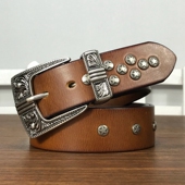 休闲皮带唐草雕花复古时尚 真皮腰带头层牛皮小众设计高级感 男士