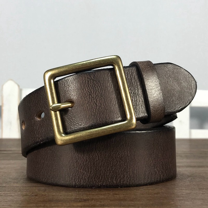 男士皮带头层牛皮铜扣休闲真皮针扣裤带牛仔腰带简约复古方扣手工