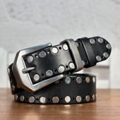 男女皮带头层牛皮铆钉朋克机车腰带嘻哈真皮不锈钢扣小众设计感潮