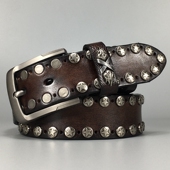 腰带裤 手工原创朋克带钉 真皮皮带男士 带针扣头层牛皮嘻哈机车风