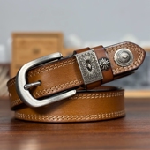 带针扣休闲百搭软小众设计感搭配牛仔 女士皮带头层牛皮腰带真皮裤