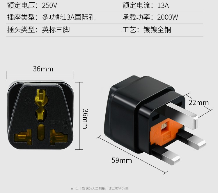 包邮英式FUSED英规英标港式三脚方头带保险管13A250V转换插头WD-7 电子/电工 转换插头 原图主图