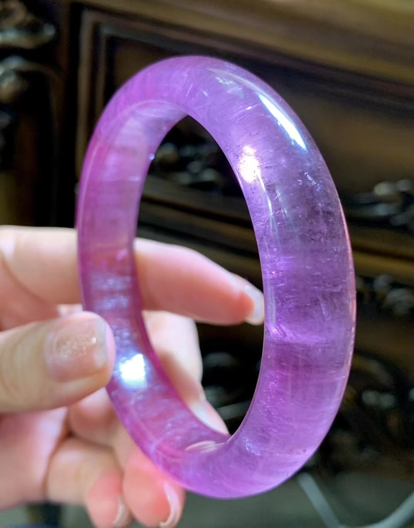 卢比来桃红紫鸳鸯色西瓜猫眼碧玺手镯重59.5圈口58.5mm规格13x8mm