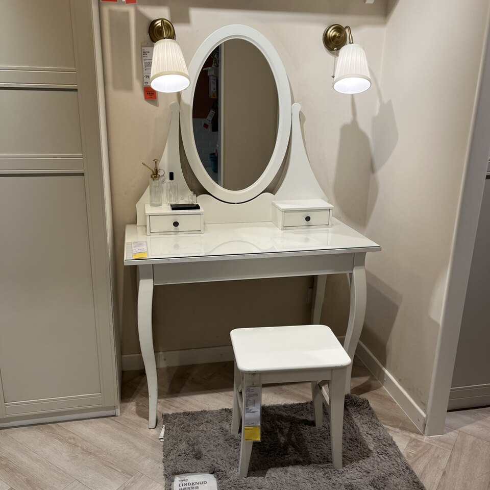宜家正品汉尼斯带镜梳妆台 白色/黑色100x50 厘米北欧简约化妆桌