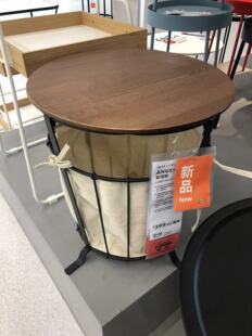 宜家北欧新品安涅斯储物桌黑色/松木着浅褐色漆 43厘米客厅边桌