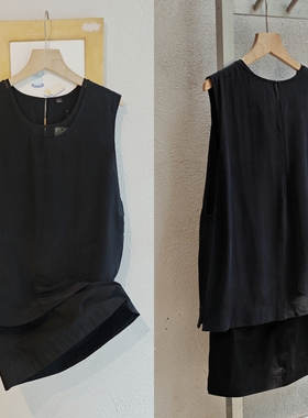 英国all saints上身真丝下身棉布假两件极简风无袖连衣裙