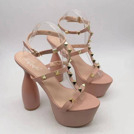 床上高跟鞋防水台时装凉鞋T台 夜场夜店鞋性感骚镂钉粗跟断码清货