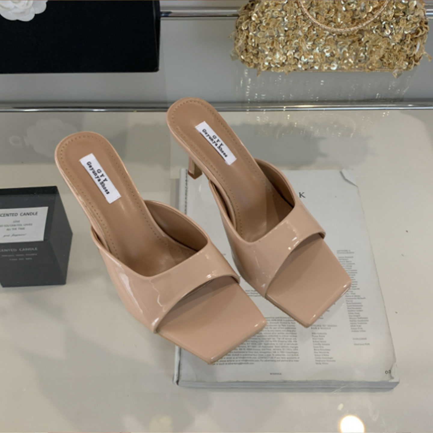 一字拖细跟小众款显腿长高跟鞋女