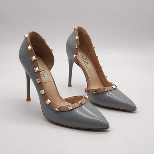 侧空柳钉柳丁浅口单鞋小码鞋性感细跟高跟鞋气质女神法式断码清仓