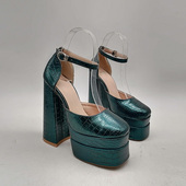 一字扣带粗跟包头中空方头超高跟防水台时装 清仓 凉鞋 性感辣妹断码