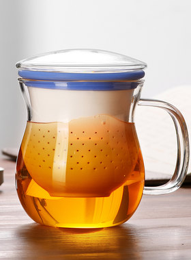 高硼硅耐热玻璃茶杯茶水分离陶瓷内胆泡茶杯家用办公室透明杯子