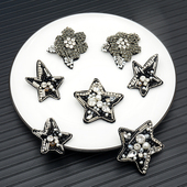 帽包包辅料贴 鞋 猫猫三 钉珠黑白简约五角星水玫瑰花钻布贴diy服装