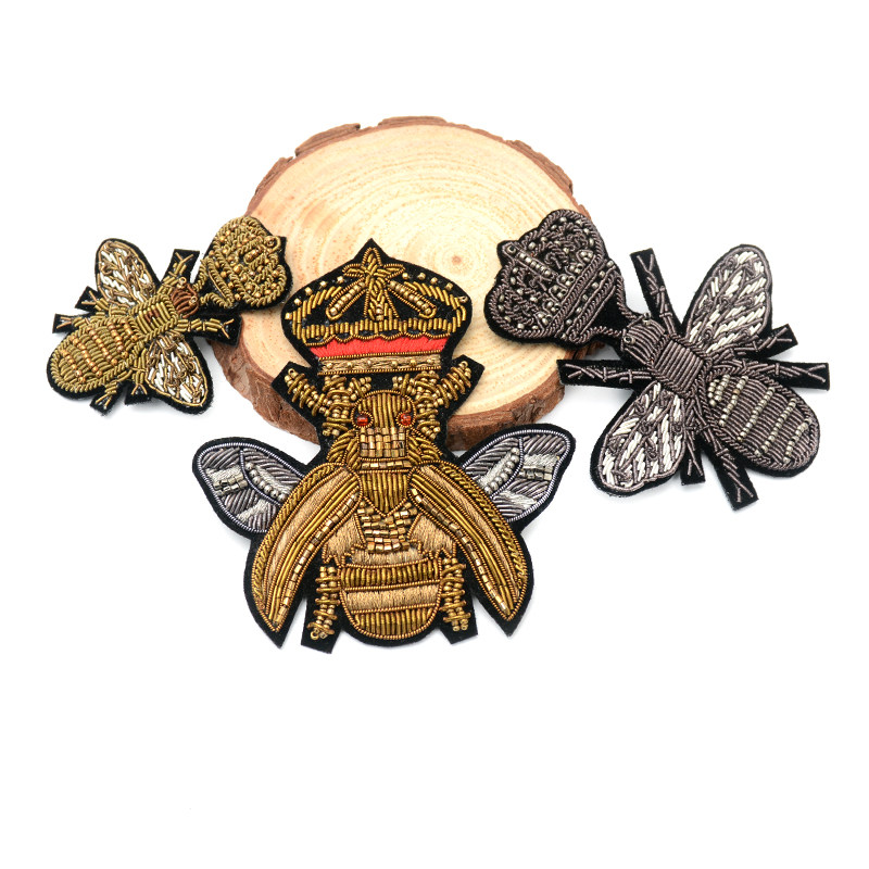 印度丝纯手工刺绣蜜蜂布贴高档西装皇冠男装饰徽章包包鞋子配饰