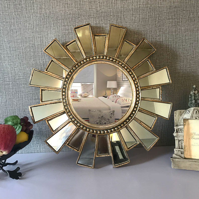 美式复古圆形装饰镜壁挂贴玻璃片太阳镜玄关背景墙酒吧KTV练歌房