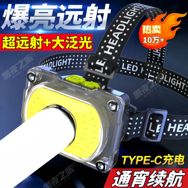 LED头灯强光超亮头戴式手电筒户外工地家用充电式散光大范围矿灯