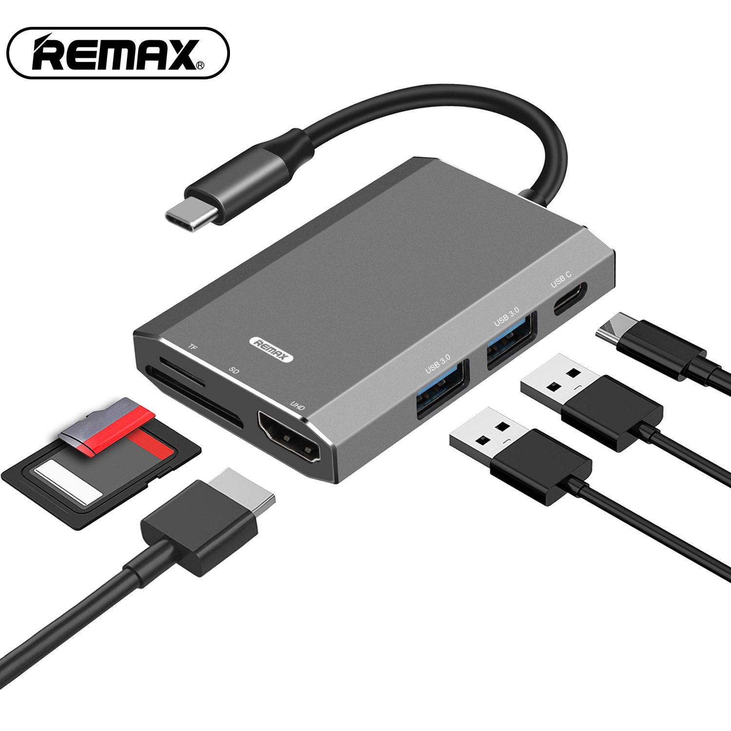 Remax type-c Docking hdmi/USB3.0 HUB/SD TF converter Six Hubin the 3C Digital Accessories,  USB Computer Peripherals ,  USB HUB/Converter  category - from Buy2taobao.com to provide professional Taobao agent buy service