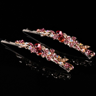 加长款一字夹大号水钻刘海发夹侧边夹碎发头顶夹前额对夹精致饰品