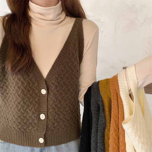 Real price Korean version of twist knitted vest V-neck cashmere vest + soft waxy high neck warm bottomed shirt