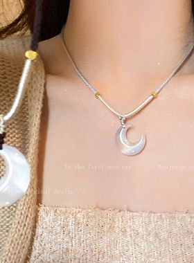 「贩卖月光」小众仿猫眼石月牙编绳项链闺蜜吊坠清冷温柔国风新中