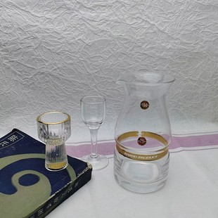 精致高端金丝带分酒器金酒壶边竖棱白酒杯高挑白酒杯一口杯玻璃杯