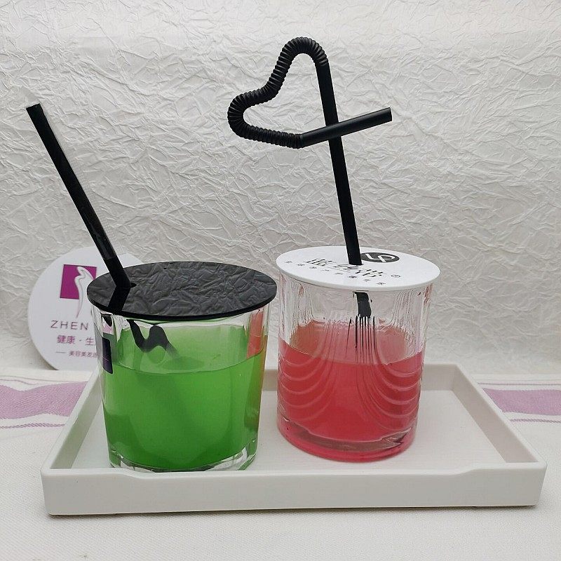 促销矮款玻璃杯简约透明刻花水杯带盖子美容美发美甲广告饮料杯子