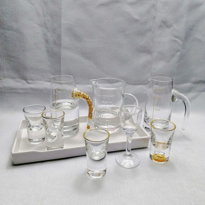 金箔金边白酒杯玻璃杯小号一口杯云吞子弹杯 刻度分酒器套装礼盒,餐饮具,玻璃杯,淘宝优惠券,粉丝福利购,淘宝优惠卷