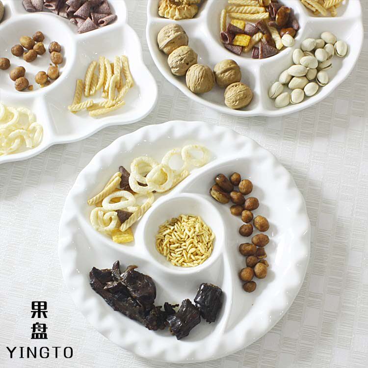 推荐创意圆形鱼生盘五果盘水果拼盘正方格盘冷菜盘陶瓷盘分餐盘