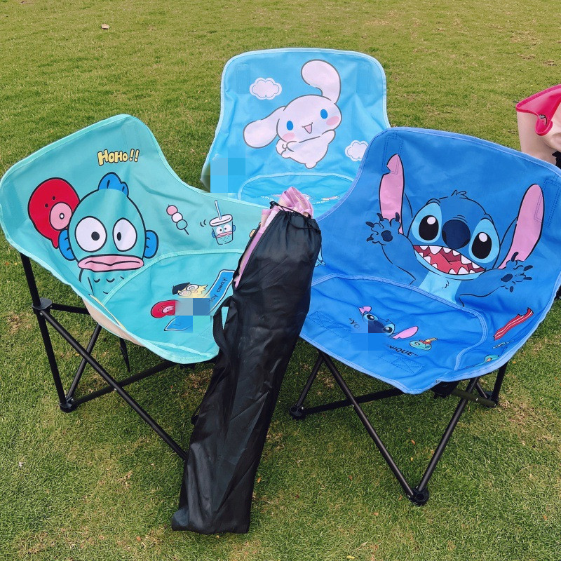 卡通史迪仔折叠靠背露营凳户外聚会便捷式野餐椅子钓鱼马扎沙滩凳