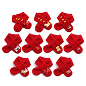 中国红春节新年儿童毛绒围巾加厚脖套仿兔毛马年冬季 喜庆围脖