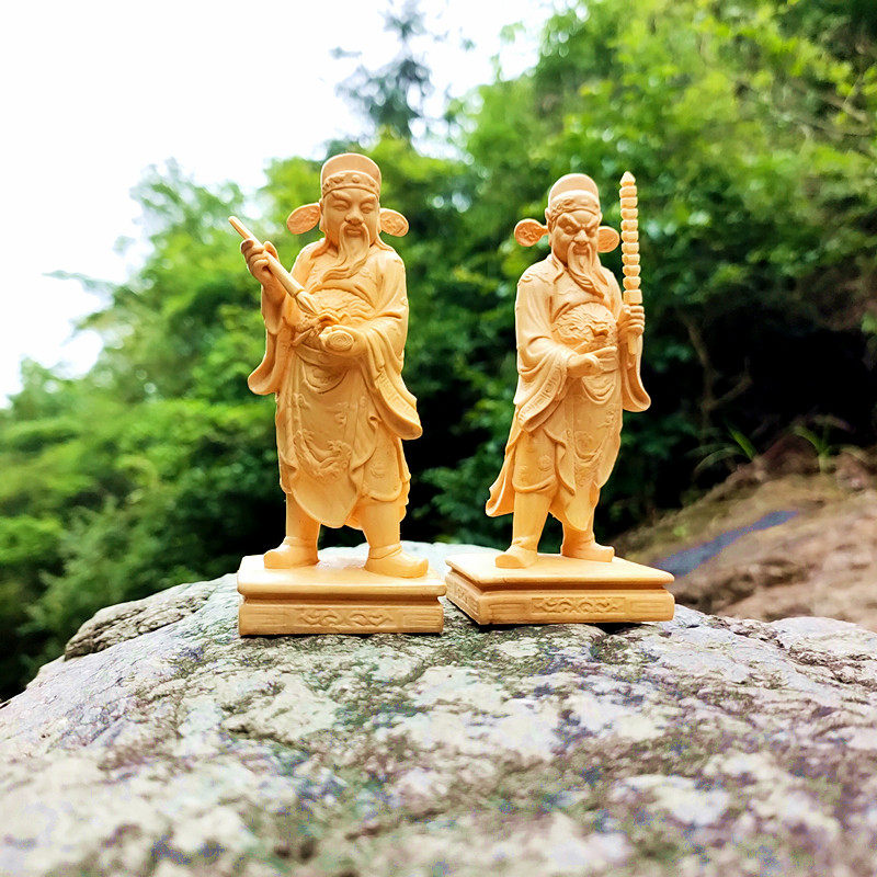 黄杨木雕文武阴司判官居家佛堂供奉佛像镇宅招财中式手工彩绘摆件