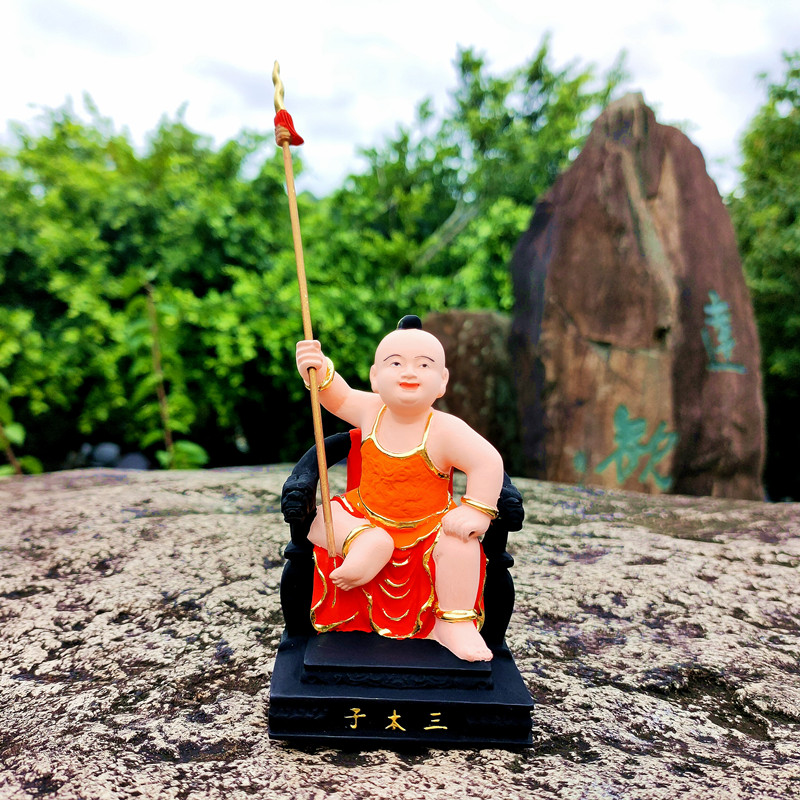 木雕哪吒三太子彩绘雕刻工艺品