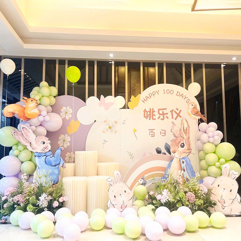 男女宝彼得兔主题卡通儿童生日宴100天满月背景板拍照墙定制奶茶