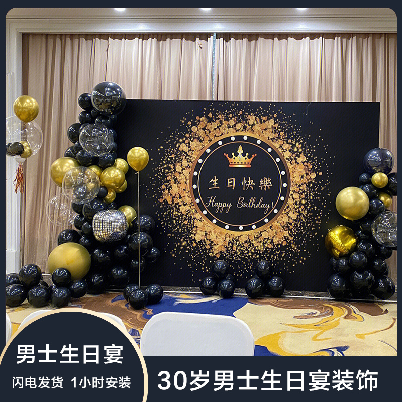 男士生日宴气球背景布置酒店场景30岁装饰场景KT板定制拍照墙套餐