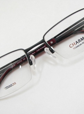 Charmant夏蒙纯钛近视眼镜框架CH10778 BK 黑色男款半框
